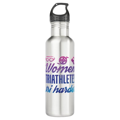Women Triathletes Tri Harder Triathlon Ombre Stainless Steel Water Bottle