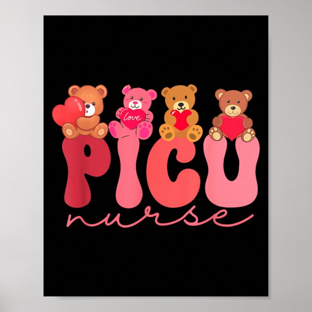 Women Valentine Cu Nurse Pediatrics Cute Bears Ped Poster (Front)