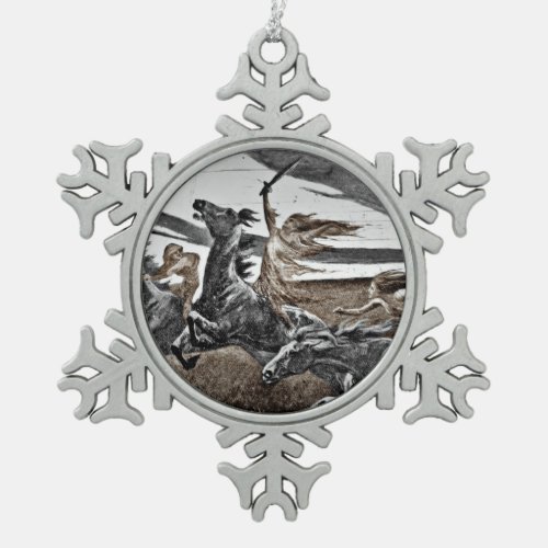 Women Vikings in a Storm Snowflake Pewter Christmas Ornament