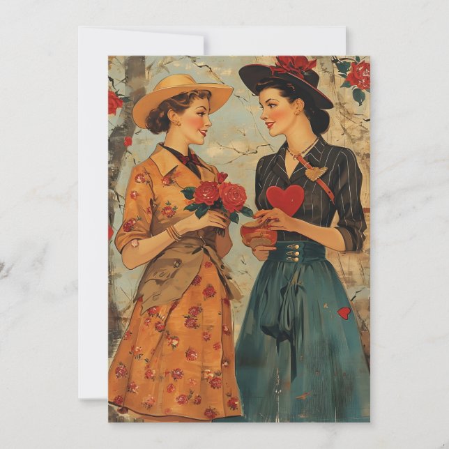 Women Vintage Valentine's day  Holiday Card (Front)