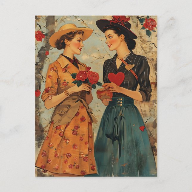 Women Vintage Valentine's day  Postcard (Front)