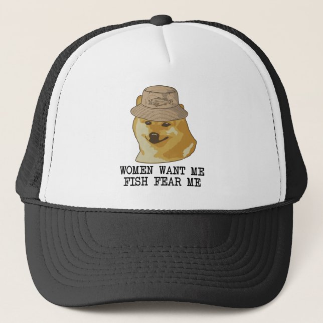 Women want me,Fish fear me I'm alone funny fishing Trucker Hat (Front)