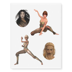 Women Warrior Fantasy Illustrations Temporary Tattoos