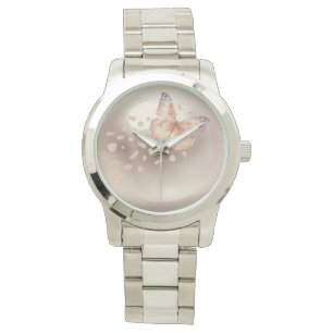 Women watch,Butterfly,Flowers and Pearl Background Watch