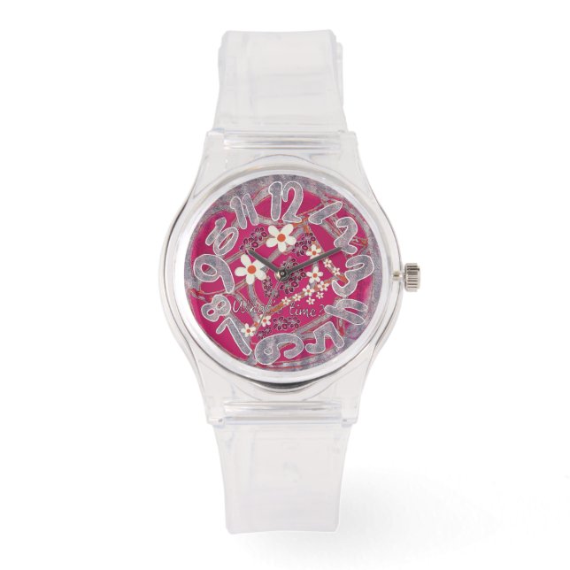 Women watch flower style pink (Front)