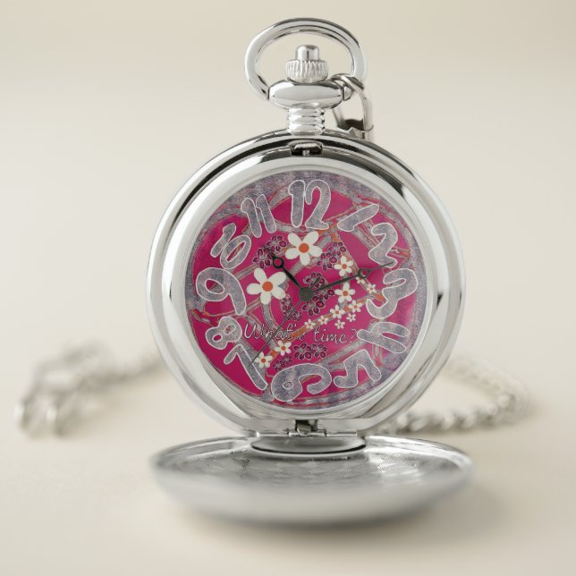 Women watch pink flower style silver  (Inside)