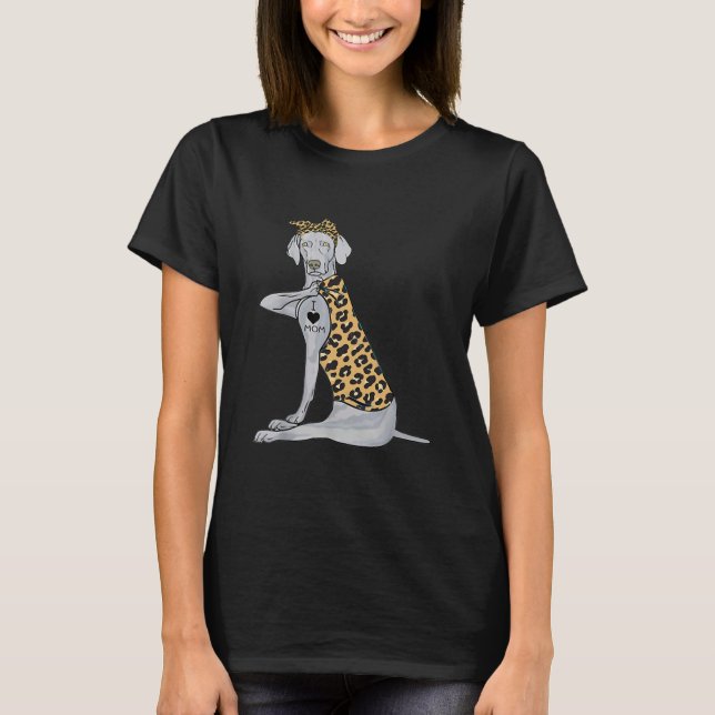 Women Weimaraner Dog Tattoo I Love Mom  T-Shirt (Front)