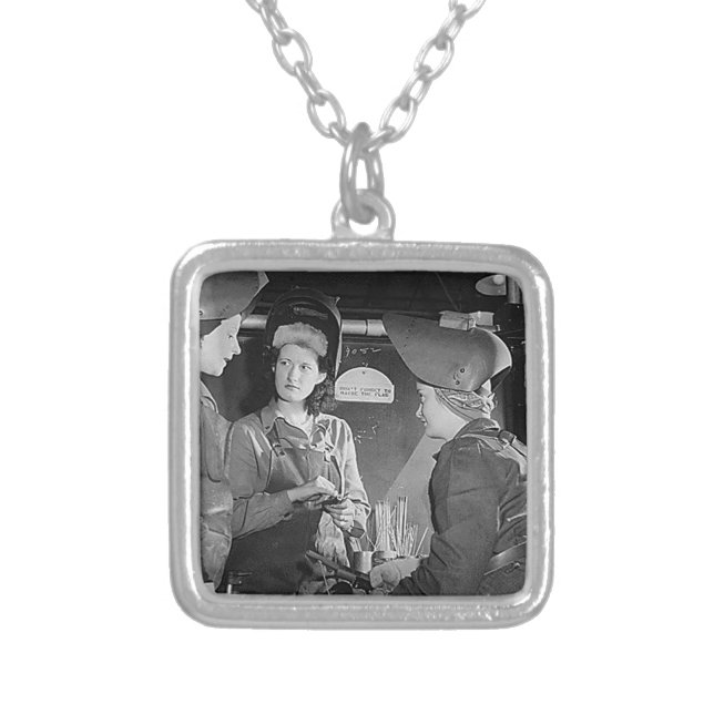 Women Welders Silver Plated Necklace (Front)