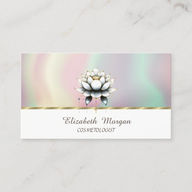 Women White Lotus Colorful Business Card (Front)