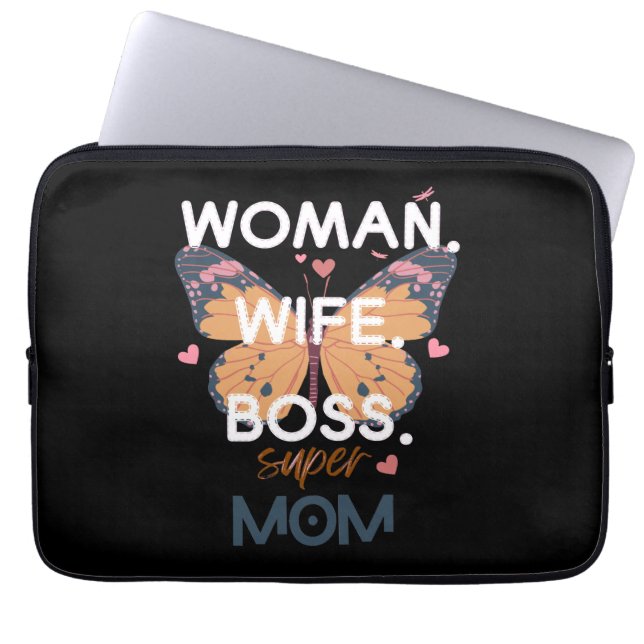 Women, wife, boss, super mom laptop sleeve (Front)