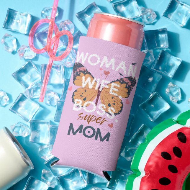 Women, wife, boss, super mom seltzer can cooler (In Situ Summer)