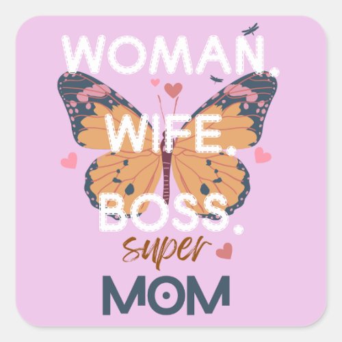 Women wife boss super mom square sticker
