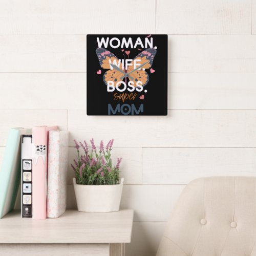 Women wife boss super mom square wall clock
