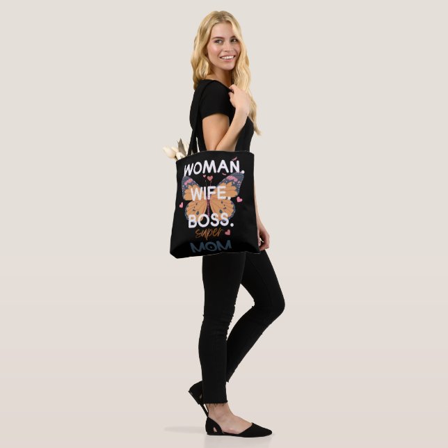 Women, wife, boss, super mom tote bag (On Model)