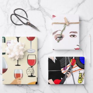 Women Wine And Music Party Booze celebration Art Wrapping Paper Sheets