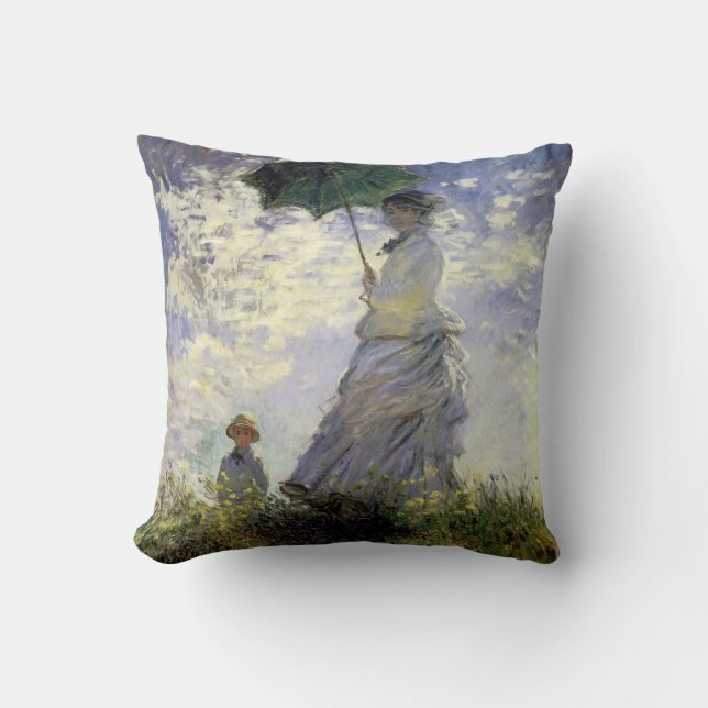 Women with a Parasol ~ Madame Monet with Her Son Throw Pillow (Front)