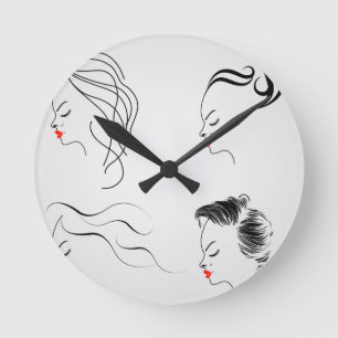 Women with different hairstyles round clock