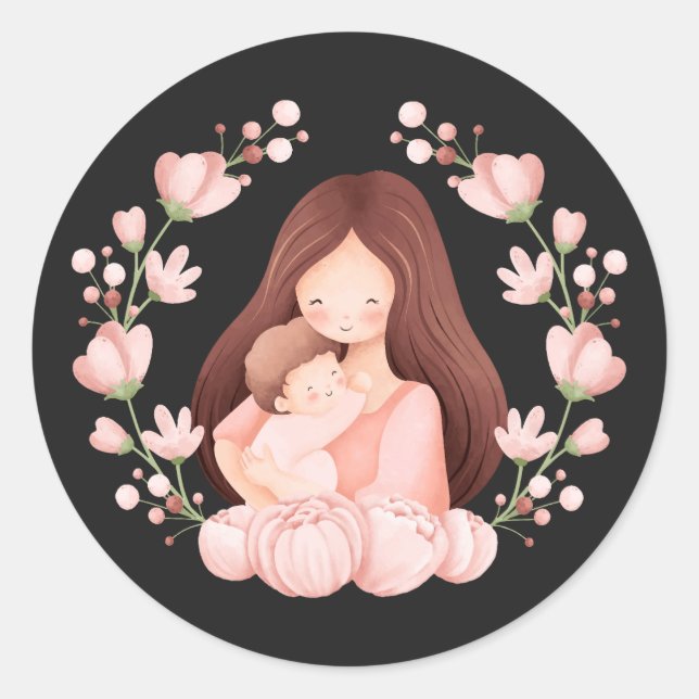 Women with Kid Classic Round Sticker (Front)