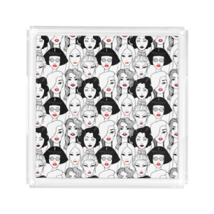Women With Lipstick Pattern Acrylic Tray