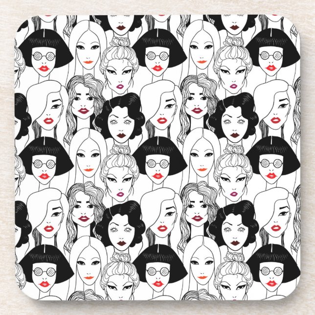 Women With Lipstick Pattern Beverage Coaster (Front)