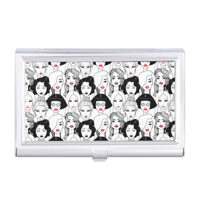 Women With Lipstick Pattern Business Card Case (Front)