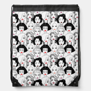 Women With Lipstick Pattern Drawstring Bag