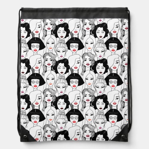 Women With Lipstick Pattern Drawstring Bag