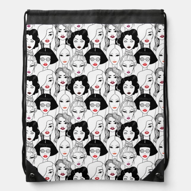 Women With Lipstick Pattern Drawstring Bag (Front)