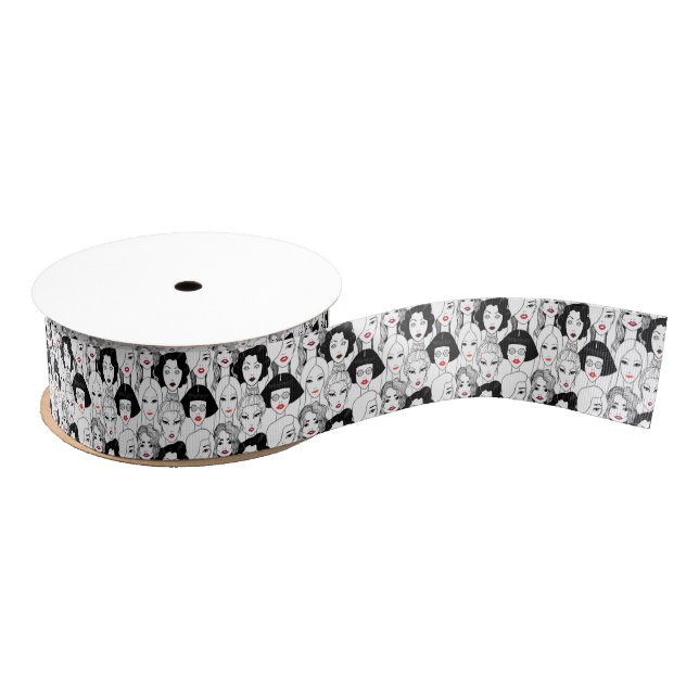 Women With Lipstick Pattern Grosgrain Ribbon (Spool)