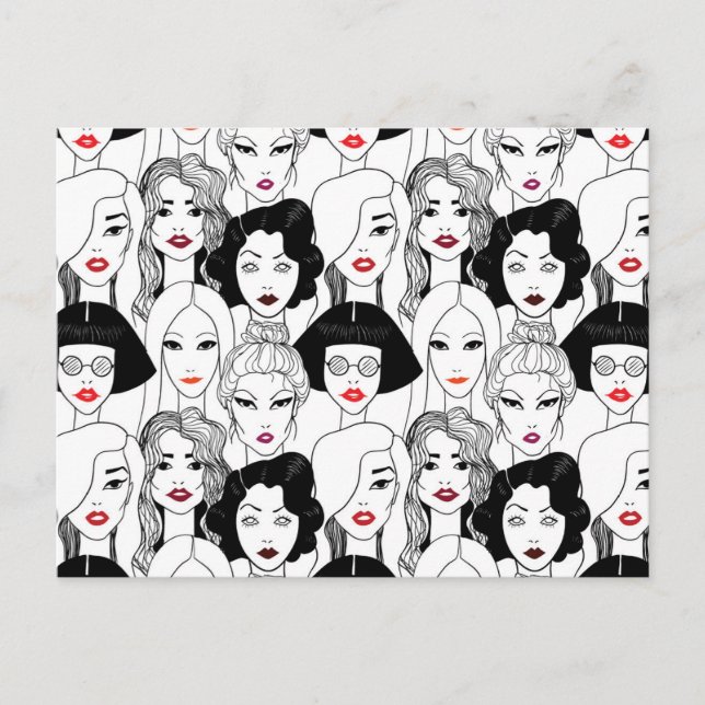 Women With Lipstick Pattern Holiday Postcard (Front)