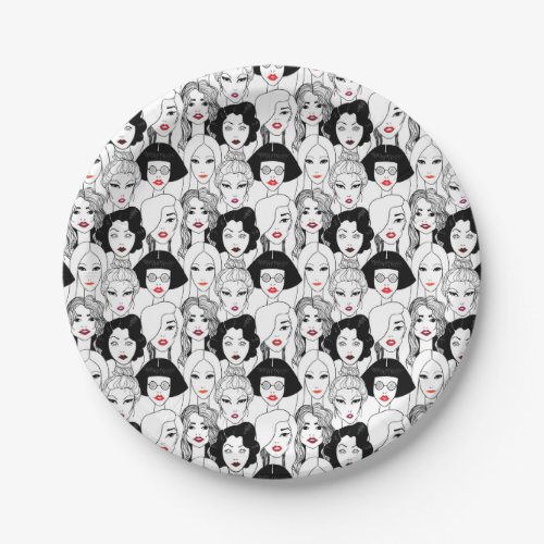 Women With Lipstick Pattern Paper Plates