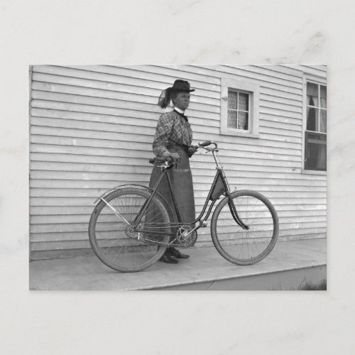 Women with old Bicycle 1898 vintage BW photo Postcard