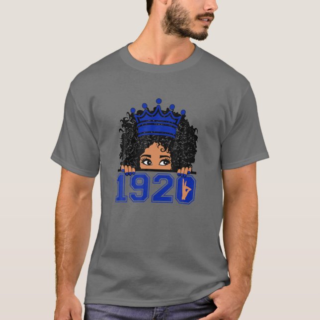 Women Zeta-1920 Afro Hair Crown Phi-Beta Hand Sign T-Shirt (Front)