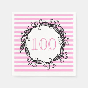 Women's 100th Birthday Pink White Black Swirly Paper Napkins