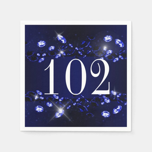 Women's 102nd Birthday Blue Black Sparkly Diamond Napkins (Front)