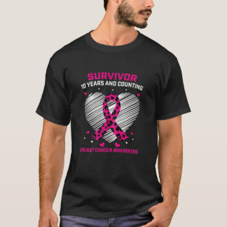 Womens 10 Year Survivor Breast Cancer Free Awarene T-Shirt