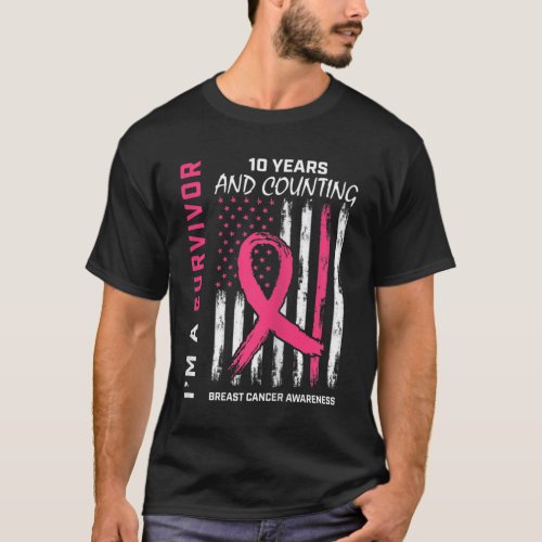 Womens 10 Year Survivor Gifts Pink Breast Cancer F T_Shirt