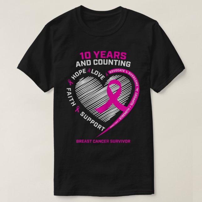 Womens 10 Years Cancer Survivor Gifts Pink Breast  T-Shirt (Design Front)