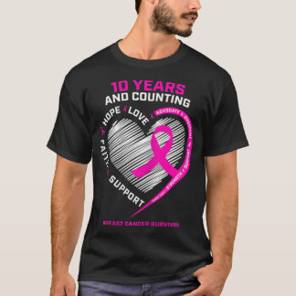 Womens 10 Years Cancer Survivor Gifts Pink Breast  T-Shirt