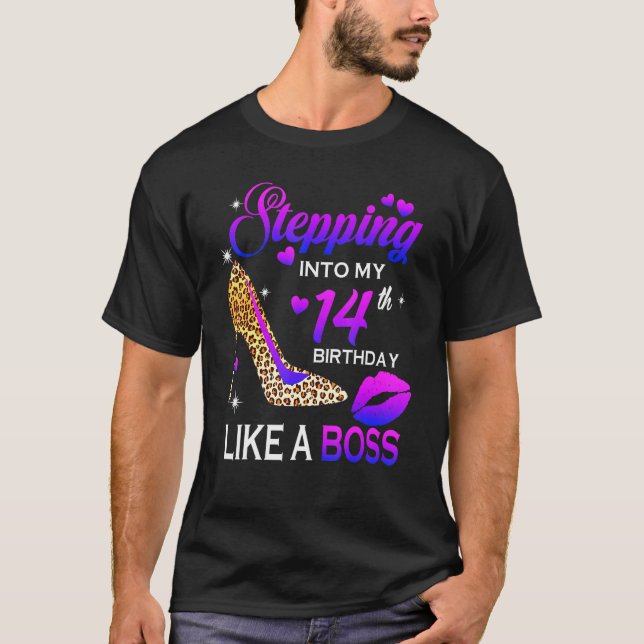 Womens 14th Birthday  Stepping Into 14 Leopard Sho T-Shirt (Front)