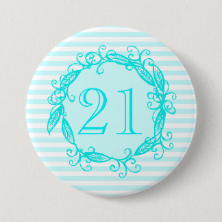 Women's 21st Birthday Aqua Blue White Swirly Pinback Button