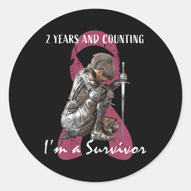 Womens 2 Years Cancer Free Pink Breast Cancer Surv Classic Round Sticker (Front)