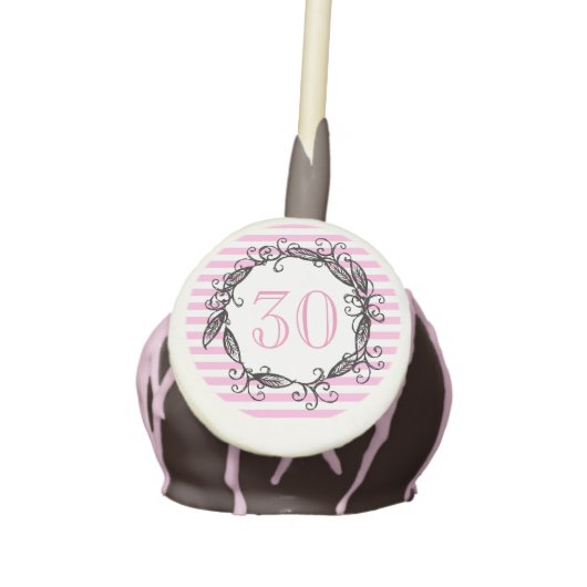 Women's 30th Birthday Pink White Black Swirly Cake Pops (Front)