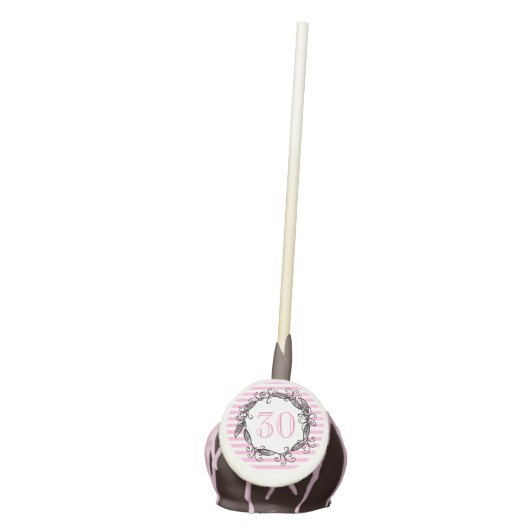 Women's 30th Birthday Pink White Black Swirly Cake Pops (Front)
