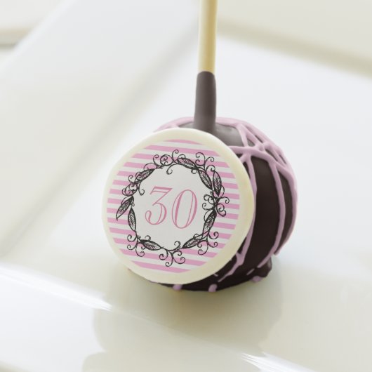 Women's 30th Birthday Pink White Black Swirly Cake Pops (Front Insitu)