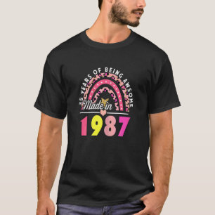 Womens 35 Years Of Being Awesome Leopard Rainbow 3 T-Shirt