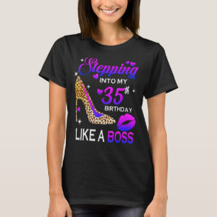 Womens 35th Birthday Stepping Into 35 Leopard Sho T-Shirt