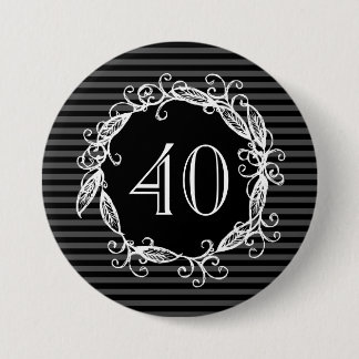 Women's 40th Birthday Grey White Black Swirly Pinback Button