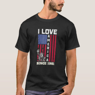 Womens 41tth Birthday I Love America Since 1981  U T-Shirt