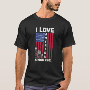 Womens 41tth Birthday I Love America Since 1981  U T-Shirt